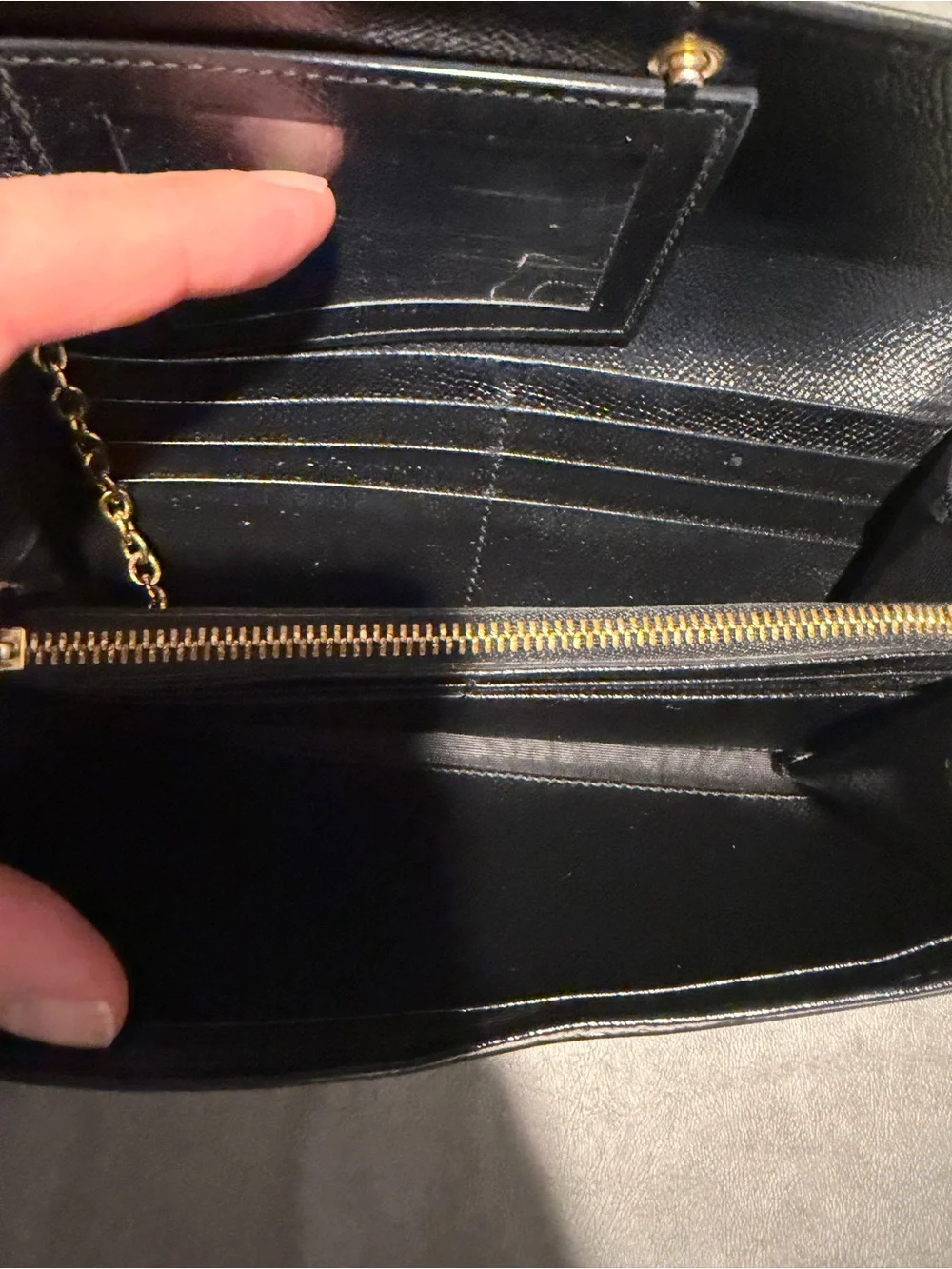 Salvatore Ferragamo Black Leather Vara Bow Clutch Wallet with attached ID holder